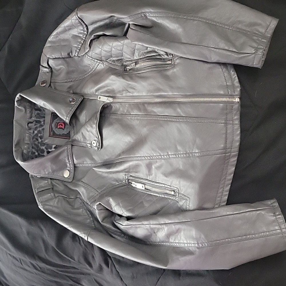 Chic Light Grey Leather type Bomber Jacket